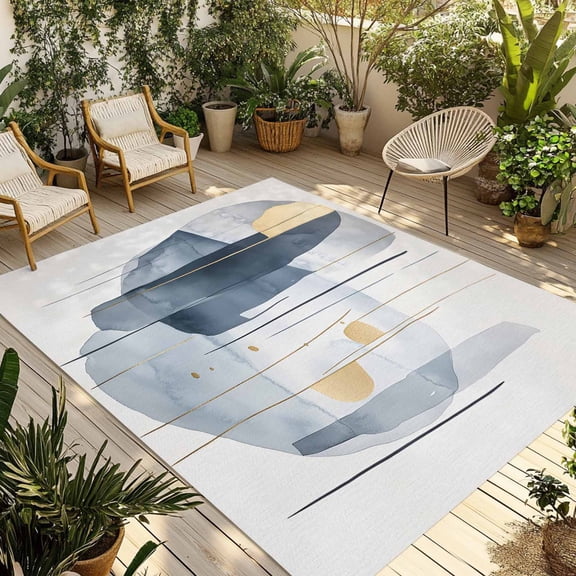 Fsddascl Navy Blue Abstract Art Outdoor Rug for Patio/Deck/Porch, Non-Slip Large Area Rug 4 x 6 Ft, Geometric Luxury Modern Art Indoor Outdoor Rugs Washable Area Rugs, Reversible Camping Rug Carpet
