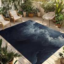 Fsddascl Navy Blue Abstract Art Outdoor Rug for Patio/Deck/Porch, Non-Slip Large Area Rug 5 x 8 Ft, Modern Waves Art Indoor Outdoor Rugs Washable Area Rugs, Reversible Camping Rug Carpet Runner