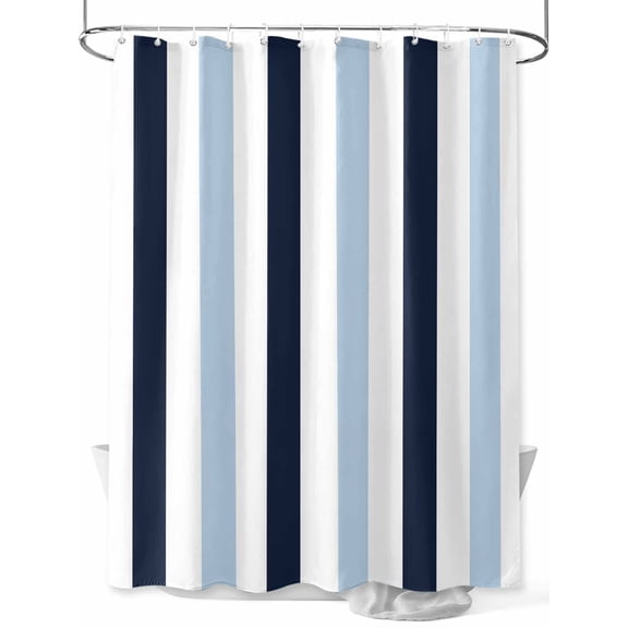 Fsddascl Navy Blue Aqua Striped Shower Curtain Set - 54" x 78" Washable Bathtub Curtain with 12 Hooks, Farmhouse Stripe Art Waterproof Fabric Stall Shower Curtains for Bathroom/Bathtub Décor