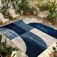 thumbnail image 1 of Fsddascl Navy Blue Boho Outdoor Rug for Patio/Deck/Porch, Non-Slip Large Area Rug 4 x 6 Ft, Geometric Stripe Abstract Art Indoor Outdoor Rugs Washable Area Rugs, Reversible Camping Rug Carpet Runner, 1 of 5
