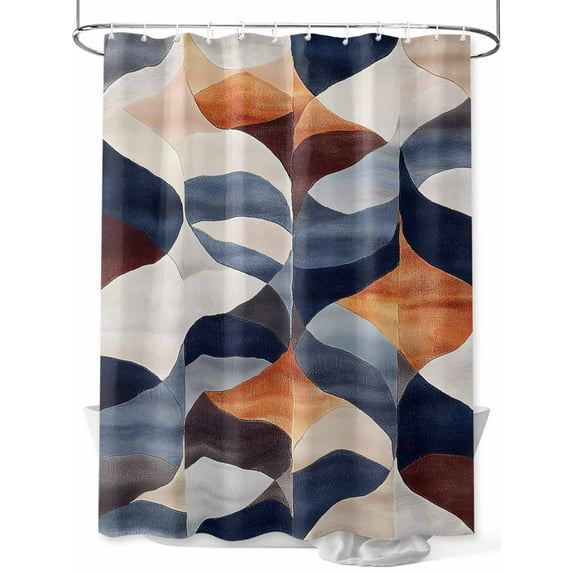 Fsddascl Navy Blue Burnt Orange Shower Curtain Set - 48" x 72" Washable Bathtub Curtain with 12 Hooks, Retro Geometric Abstract Waterproof Fabric Stall Shower Curtains for Bathroom/Bathtub Décor
