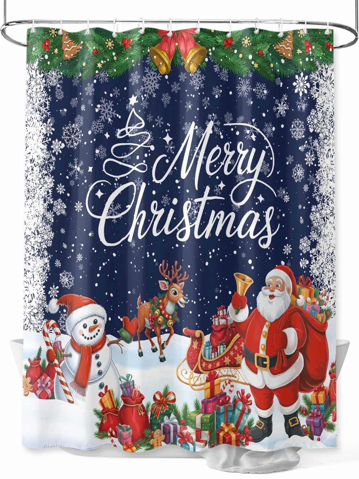 Fsddascl Navy Blue Christmas Shower Curtain Set - Extra Long 72" x 96