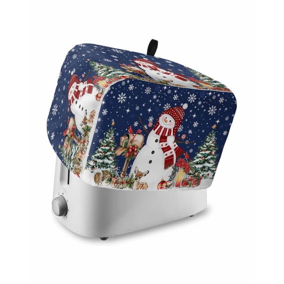 Fsddascl Navy Blue Christmas Snowman Toaster Cover 2 Slice, Small Kitchen Appliance Covers, Xmas Tree Elk Balls Snowflake Toaster Oven Cover with Loop, Bread Machine Cover Polyester Dust Cover