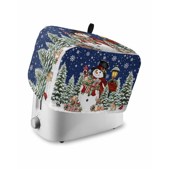 Fsddascl Navy Blue Christmas Toaster Cover 2 Slice, Small Kitchen Appliance Covers, Snowman Xmas Snowflake Botanical Tree Toaster Oven Cover with Loop, Bread Machine Cover Polyester Dust Cover