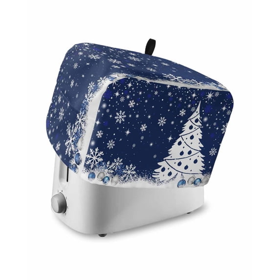 Fsddascl Navy Blue Christmas Tree Small Toaster Cover 2 Slice, Kitchen Appliance Covers, Xmas Tree Snowflake Balls Toaster Oven Cover with Loop, Bread Machine Cover Polyester Dust Cover Protection