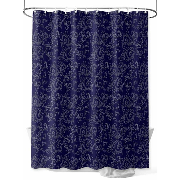 Fsddascl Navy Blue Floral Shower Curtain Set - 72" x 78" Washable Bathtub Curtain with 12 Hooks, Vintage Farmhouse Abstract Flowers Waterproof Fabric Stall Shower Curtains for Bathroom/Bathtub Décor
