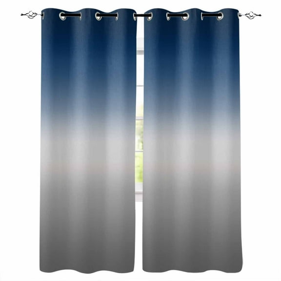 Fsddascl Navy Blue Gray Ombre Blackout Curtains for Bedroom/Living Room, Thermal Insulated Kitchen Curtains, Modern Gradient Abstract Art Grommet Darkening Window Treatment Drapes 42"x45"x2