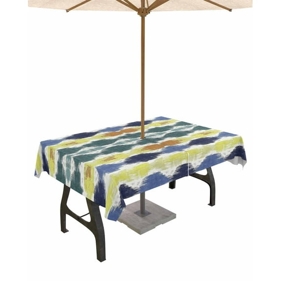 Fsddascl Navy Blue Green Outdoor Tablecloth - 60x84 Inch Rectangle Dining Table Cover, Abstract Art Geometric Waterproof Outdoor Table Cloth with Umbrella Hole & Zipper for Picnic/Patio/Party