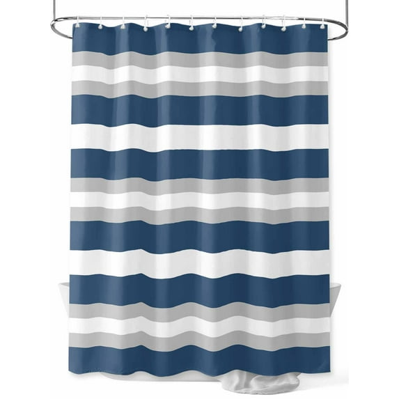 Fsddascl Navy Blue Grey Stripe Shower Curtain Set - 48" x 72" Washable Bathtub Curtain with 12 Hooks, Minimalist Farmhouse Striped Waterproof Fabric Stall Shower Curtains for Bathroom/Bathtub Décor
