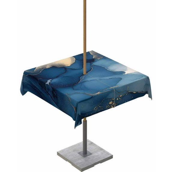 Fsddascl Navy Blue Marble Outdoor Tablecloth - 60x60 Inch Square Dining Table Cover, Modern Ink Painting Abstract Art Waterproof Outdoor Table Cloth with Umbrella Hole & Zipper for Picnic/Patio