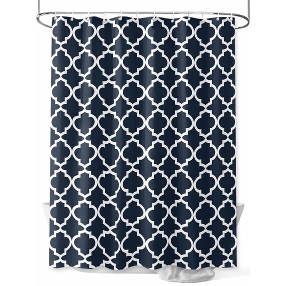 Fsddascl Navy Blue Morocco Shower Curtain Set - 48" x 72" Washable Bathtub Curtain with 12 Hooks, Modern Farmhouse Minimalist Plaid Waterproof Fabric Stall Shower Curtains for Bathroom/Bathtub