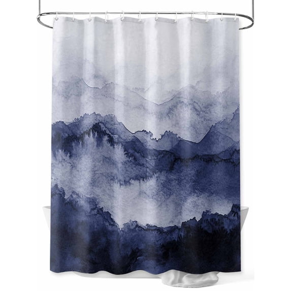 Fsddascl Navy Blue Ombre Mountain Shower Curtain Set - Extra Long 72" x 96" Bathtub Curtain with 12 Hooks, Nature Abstract Art Marble Waterproof Fabric Stall Shower Curtains for Bathroom/Bathtub