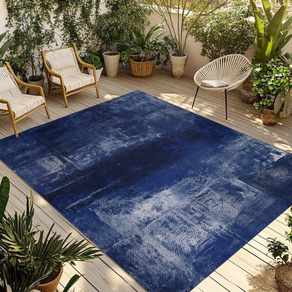 Fsddascl Navy Blue Outdoor Rug for Patio/Deck, Non-Slip Large Area Rug 4 x 6 Ft, Retro Oil Painting Modern Abstract Art Aesthetics Indoor Outdoor Rugs Washable Area Rugs, Camping Rug Carpet
