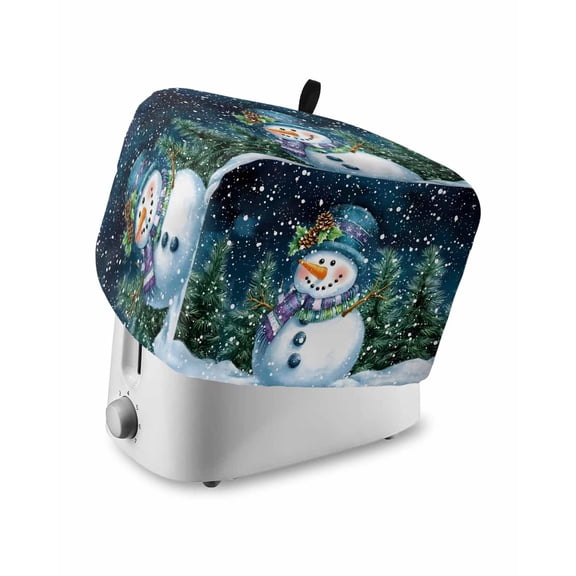 Fsddascl Navy Blue Snowman Christmas Toaster Cover 2 Slice, Small Kitchen Appliance Covers, Green Tree Xmas Snowflake Toaster Oven Cover with Loop, Bread Machine Cover Polyester Dust Cover Protection