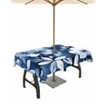 thumbnail image 1 of Fsddascl Navy Blue Spring Floral Outdoor Tablecloth - 60x120 Inch Rectangle Dining Table Cover, Summer Flowers Abstract Art Waterproof Outdoor Table Cloth with Umbrella Hole & Zipper for Patio, 1 of 7