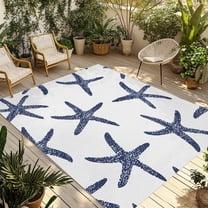 Fsddascl Navy Blue Starfish Coastal Outdoor Rug for Patio/Deck/Porch, Non-Slip Large Area Rug 4 x 6 Ft, Nautical Summer Beach Ocean Indoor Outdoor Rugs Washable Area Rugs, Camping Rug Carpet