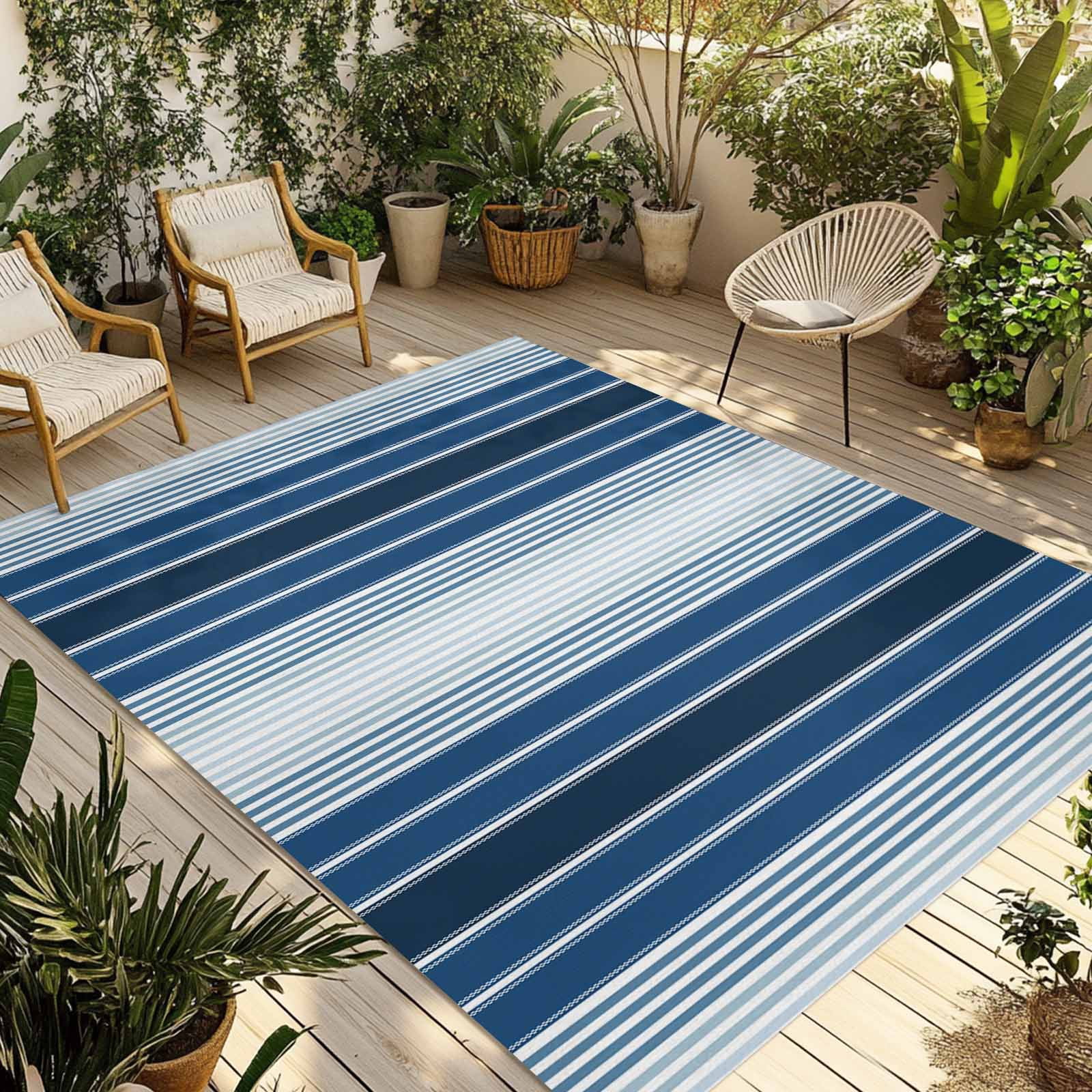 Great Description About Blue Striped Outdoor Rug