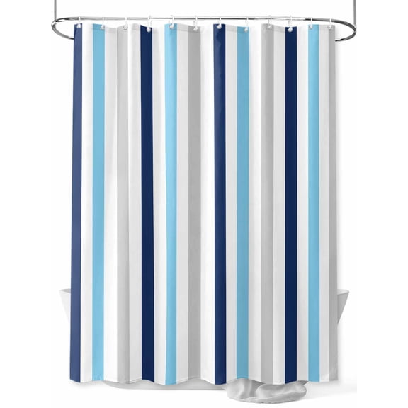 Fsddascl Navy Blue Stripe Shower Curtain Set - 72" x 78" Washable Bathtub Curtain with 12 Hooks, Ombre Geometric Grey Vertical Striped Waterproof Fabric Stall Shower Curtains for Bathroom/Bathtub
