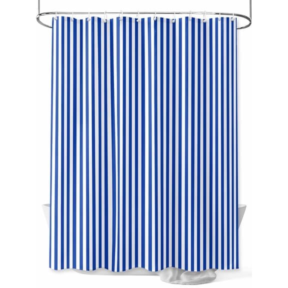 Fsddascl Navy Blue Stripe Shower Curtain Set - Long 72" x 84" Washable Bathtub Curtain with 12 Hooks, Modern White Vertical Striped Geometric Waterproof Fabric Stall Shower Curtains for Bathroom