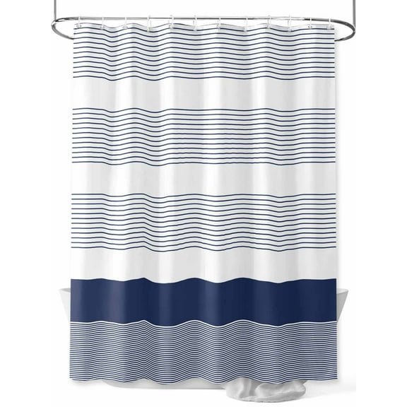 Fsddascl Navy Blue Stripe Shower Curtain Set - Small 36" x 72" Bathtub Curtain with 12 Hooks, Modern Rustic Horizontal Blue Striped Waterproof Fabric Stall Shower Curtains for Bathroom/Bathtub