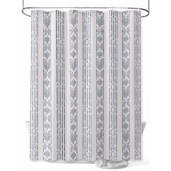 Fsddascl Navy Blue Stripe Shower Curtain Set - Standard 72" x 72" Washable Bathtub Curtain with 12 Hooks, Modern Abstract Vertical Stripes Beige Waterproof Fabric Stall Shower Curtains for Bathroom