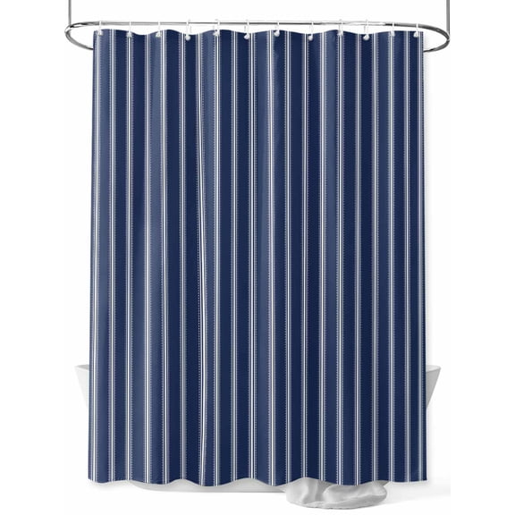 Fsddascl Navy Blue Striped Shower Curtain Set - 60" x 72" Washable Bathtub Curtain with 12 Hooks, Navy Blue White Farmhouse Stripes Waterproof Fabric Stall Shower Curtains for Bathroom/Bathtub