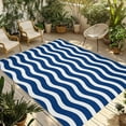 thumbnail image 1 of Fsddascl Navy Blue White Outdoor Rug for Patio/Deck/Porch, Non-Slip Large Area Rug 5 x 8 Ft, Abstract Waves Water Ripple Striped Indoor Outdoor Rugs Washable Area Rugs, Reversible Camping Rug Carpet, 1 of 5
