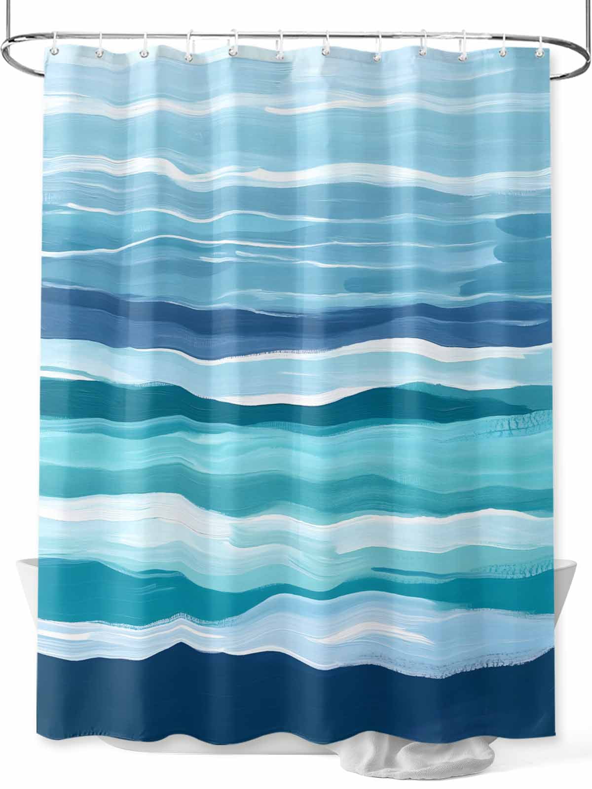 Outdoor Garden Shower Curtain, Summer Beach Palm Tree Ocean Seascape Through White Wooden Windows Tropical Island Blue Green Bath Curtain, Waterproof Bathroom Decor With Hooks, 180X180cm/ 71X71 In