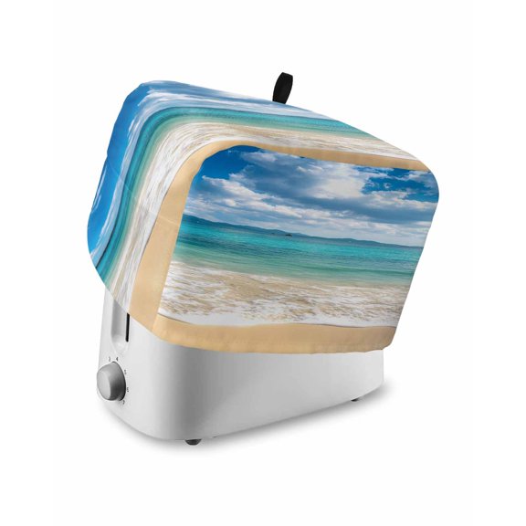Fsddascl Ocean Beach Toaster Cover 4 Slice, Large Kitchen Appliance Covers, Blue Sky Waves Sand Horizon Shore Summer Toaster Oven Cover with Loop, Bread Machine Cover Polyester Dust Cover Protection