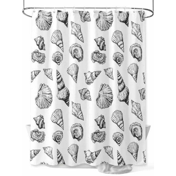 Fsddascl Ocean Conch Nautilus Shower Curtain Set - Small 36" x 72" Bathtub Curtain with 12 Hooks, White Black Coastal Beach Shell Waterproof Fabric Stall Shower Curtains for Bathroom/Bathtub