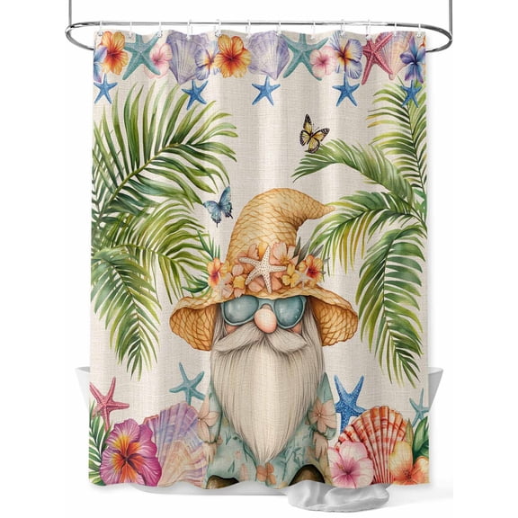 Fsddascl Ocean Gnomes Shower Curtain Set - 72" x 78" Washable Bathtub Curtain with 12 Hooks, Coastal Shell Palm Leaf Shell Starfish Waterproof Fabric Stall Shower Curtains for Bathroom/Bathtub Décor
