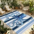 thumbnail image 1 of Fsddascl Ocean Octopus Outdoor Rug for Patio/Deck/Porch, Non-Slip Large Area Rug 5 x 8 Ft, Watercolor Navy Blue Aqua Stripe Modern Indoor Outdoor Rugs Washable Area Rugs, Camping Rug Carpet, 1 of 5