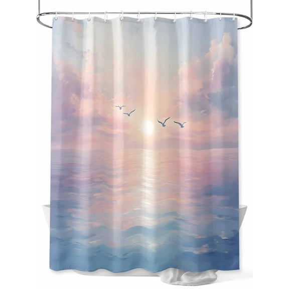 Fsddascl Ocean Seagull Shower Curtain Set - Standard 72" x 72" Washable Bathtub Curtain with 12 Hooks, Pink Blue Sunset Clouds Gradient Landscape Waterproof Fabric Stall Shower Curtains for Bathroom