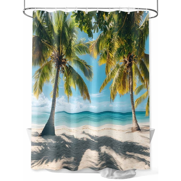 Fsddascl Ocean Shower Curtain Set - 72" x 78" Washable Bathtub Curtain with 12 Hooks, Palms Tropical Island Summer Beach Sea Water Waterproof Fabric Stall Shower Curtains for Bathroom/Bathtub Décor