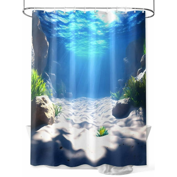Fsddascl Ocean Summer Shower Curtain Set - 48" x 72" Washable Bathtub Curtain with 12 Hooks, Underwater Sunlight Rock Beach Sand Waterproof Fabric Stall Shower Curtains for Bathroom/Bathtub Décor
