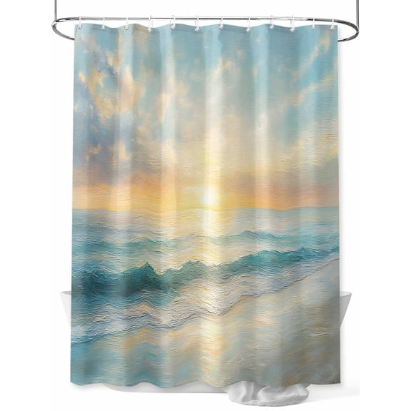 Fsddascl Ocean Sunrise Coastal Shower Curtain Set - 48" x 72" Washable Bathtub Curtain with 12 Hooks, Summer Beach Abstract Art Waterproof Fabric Stall Shower Curtains for Bathroom/Bathtub Décor
