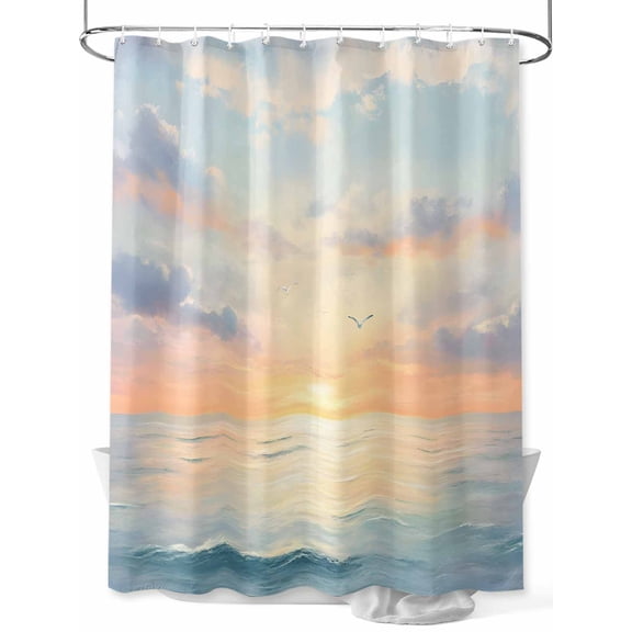 Fsddascl Ocean Sunset Shower Curtain Set - 48" x 72" Washable Bathtub Curtain with 12 Hooks, Modern Orange Blue Oil Painting Seagull Waterproof Fabric Stall Shower Curtains for Bathroom/Bathtub