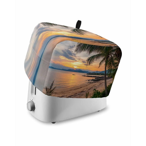 Fsddascl Ocean Sunset Toaster Cover 2 Slice, Small Kitchen Appliance Covers, Summer Palm Tree Shore Sand Mountain Toaster Oven Cover with Loop, Bread Machine Cover Polyester Dust Cover Protection