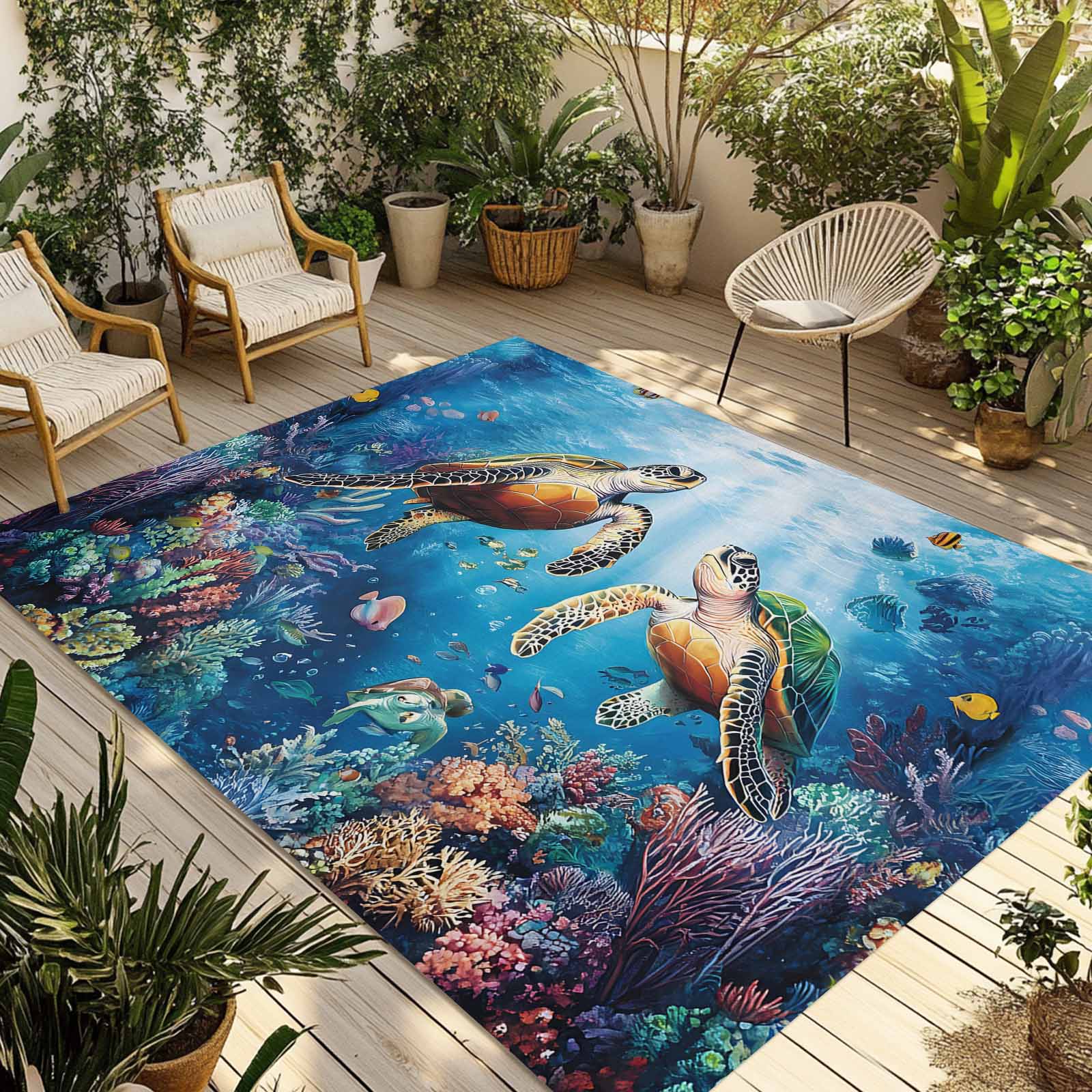 Outdoor Rug Fish Fsddascl Ocean Turtle Outdoor Rug for Patio/Deck/Porch, Non-Slip Large ...
