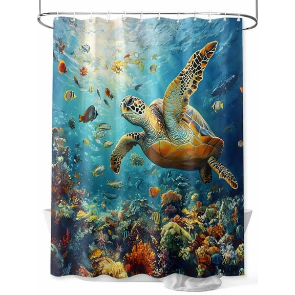 Fsddascl Ocean Turtle Shower Curtain Set - 60" x 72" Washable Bathtub Curtain with 12 Hooks, Summer Beach Underwater Coral Fish Sea Waterproof Fabric Stall Shower Curtains for Bathroom/Bathtub