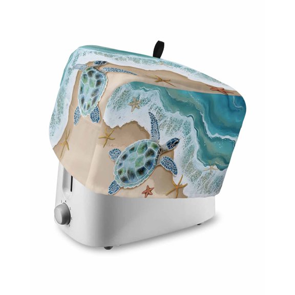 Fsddascl Ocean Turtle Toaster Cover 4 Slice, Large Kitchen Appliance Covers, Gradient Turquoise Wave Starfish Beach Toaster Oven Cover with Loop, Bread Machine Cover Polyester Dust Cover Protection