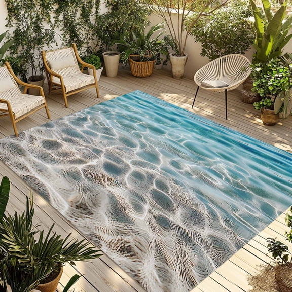 Fsddascl Ocean Water Ripple Outdoor Rug for Patio/Deck/Porch, Non-Slip Large Area Rug 4 x 6 Ft, Summer Seaside Underwater Scene Indoor Outdoor Rugs Washable Area Rugs, Reversible Camping Rug Carpet