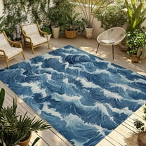 Fsddascl Ocean Waves Outdoor Rug for Patio/Deck/Porch, Non-Slip Large Area Rug 4 x 6 Ft, Summer Beach Coastal Nautical Burlap Indoor Outdoor Rugs Washable Area Rugs, Reversible Camping Rug Carpet