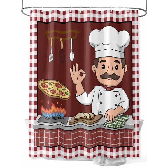 Fsddascl Ok Gourmet Cooking Shower Curtain Set - Standard 72" x 72" Washable Bathtub Curtain with 12 Hooks, Funny Chef Kitchen Knife Fork Red Plaid Waterproof Fabric Shower Curtains for Bathroom