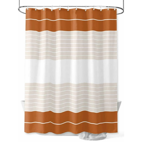 Fsddascl Orange Beige Stripe Shower Curtain Set - Small 36" x 72" Washable Bathtub Curtain with 12 Hooks, Modern Art Horizontal Striped Waterproof Fabric Stall Shower Curtains for Bathroom/Bathtub
