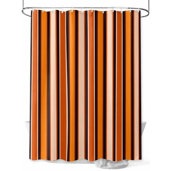 Fsddascl Orange Black Stripes Shower Curtain Set - Small 36" x 72" Washable Bathtub Curtain with 12 Hooks, Ombre Colorful Autumn Abstract Striped Waterproof Fabric Stall Shower Curtains for Bathroom