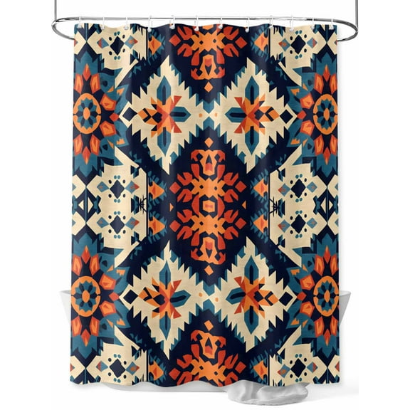 Fsddascl Orange Blue Boho Shower Curtain Set - Small 36" x 72" Washable Bathtub Curtain with 12 Hooks, Colorful Abstract Ethnic Aesthetic Waterproof Fabric Stall Shower Curtains for Bathroom/Bathtub