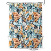 Fsddascl Orange Blue Coastal Shower Curtain Set - Extra Long 72" x 96" Bathtub Curtain with 12 Hooks, Summer Ocean Shell Conch Retro Waterproof Fabric Stall Shower Curtains for Bathroom/Bathtub