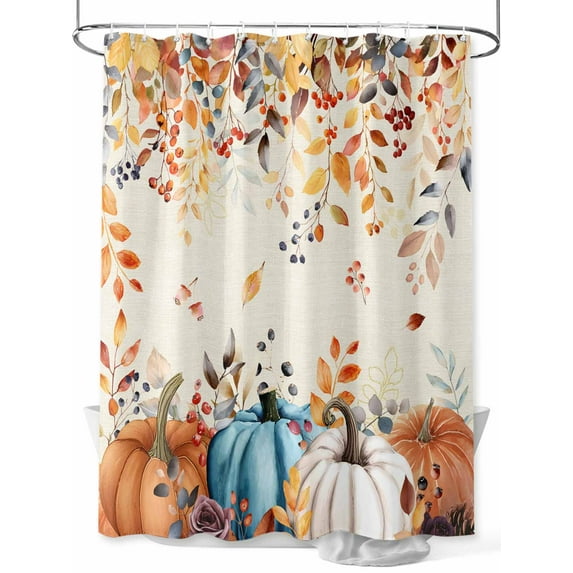 Fsddascl Orange Blue Fall Shower Curtain Set - Long 72" x 84" Washable Bathtub Curtain with 12 Hooks, Pumpkins Rustic Botanical Thanksgiving Waterproof Fabric Stall Shower Curtains for Bathroom
