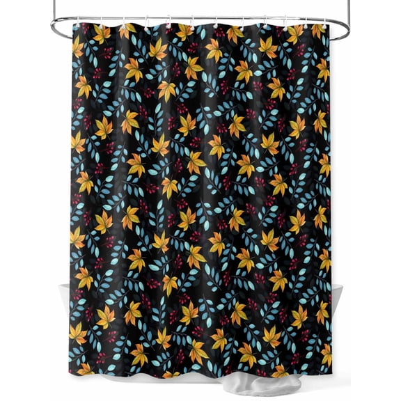 Fsddascl Orange Blue Leaves Shower Curtain Set - 48" x 72" Washable Bathtub Curtain with 12 Hooks, Fall Watercolor Botanical Waterproof Fabric Stall Shower Curtains for Bathroom/Bathtub Décor